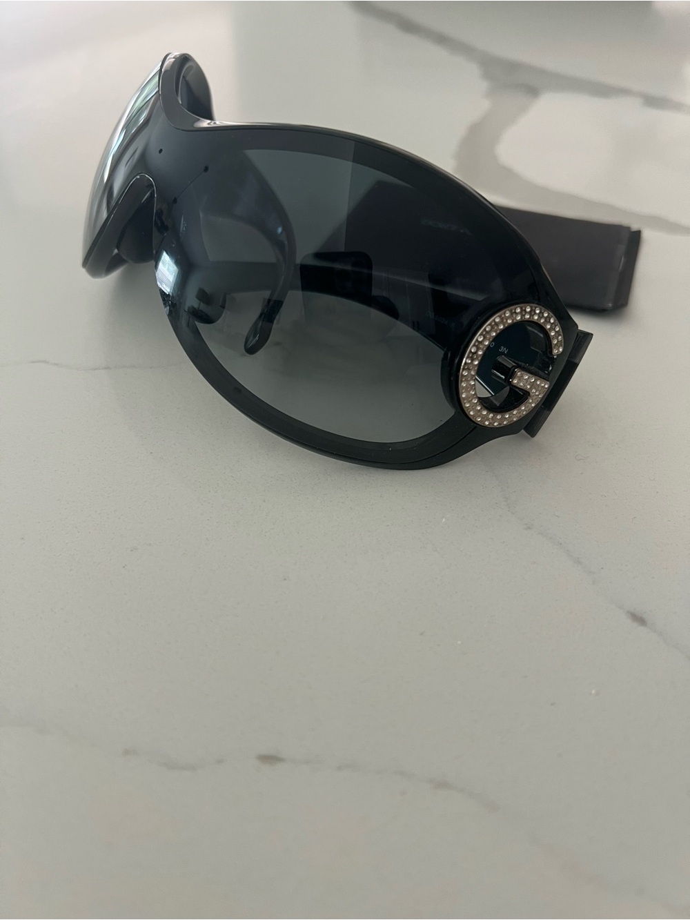 Vintage Dolce & Gabbana DG6024-B Rhinestone Shield Sunglasses Black Y2K - Picture 9 of 10